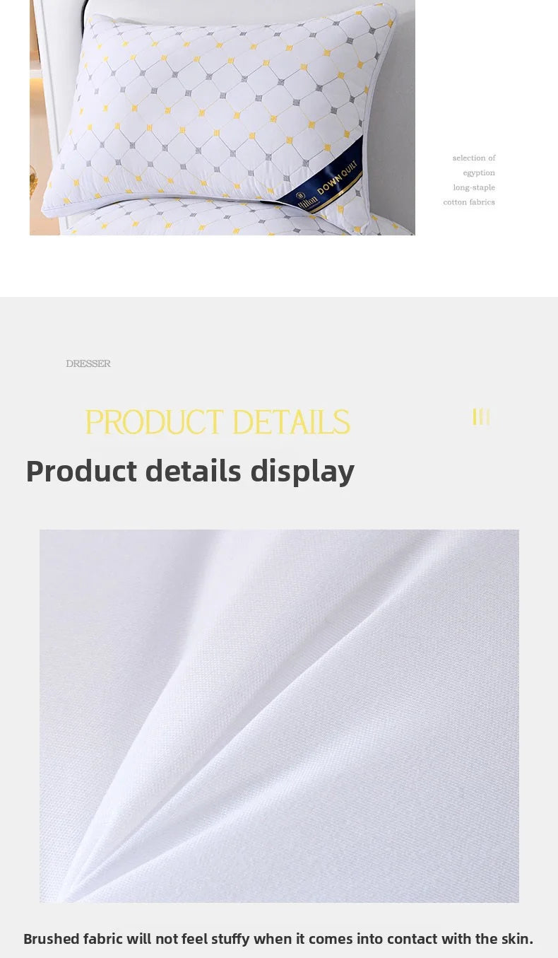 Quilted Down Pillow Soft White Single Pillow with Hotel-Quality Bed Pillow