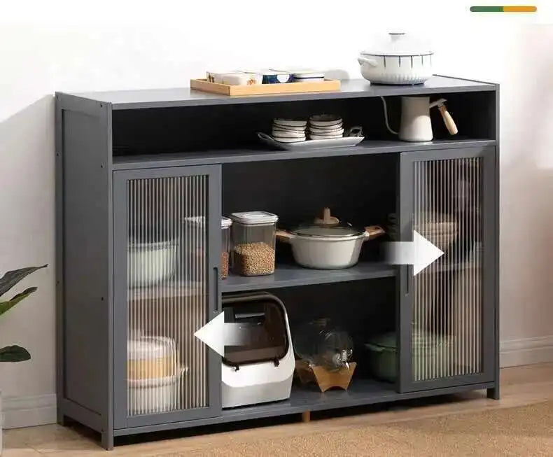 Modern Minimalist Kitchen Cabinet for Home Dust-proof Two-way Sliding Door