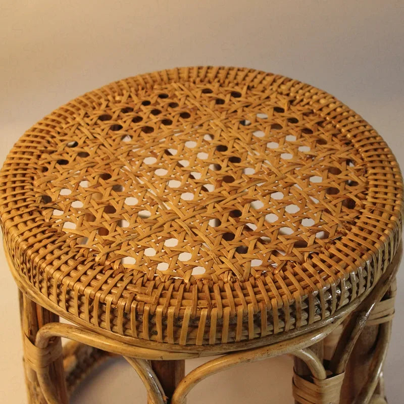 Rattan Low Stool Living Room Small Apartment Round chair Ottomans