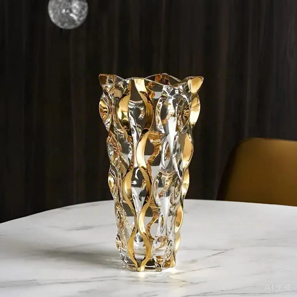 Bohemian Crystal Glass Vase Transparent Luxury Home Decor for Living Room