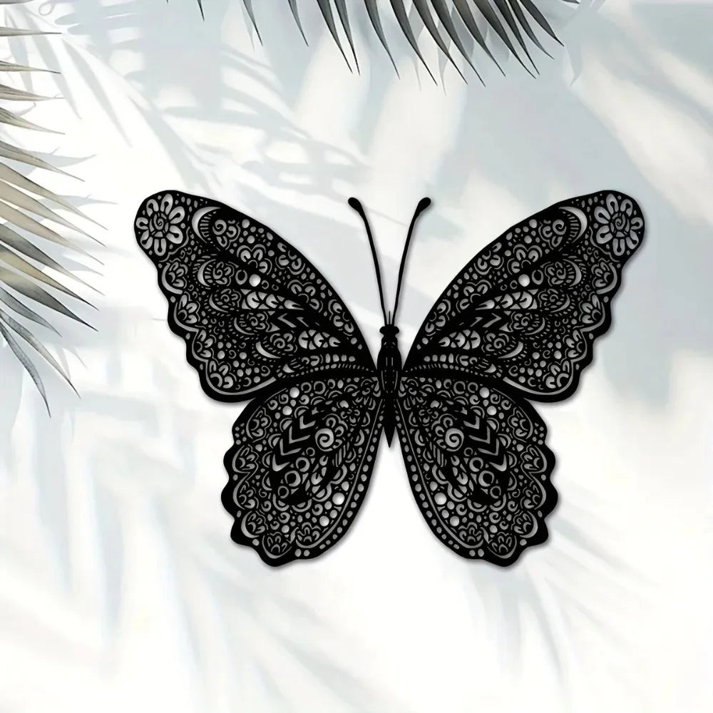 Butterfly Metal Wall Art, Intricate Floral Design, Indoor Outdoor Garden Hanging