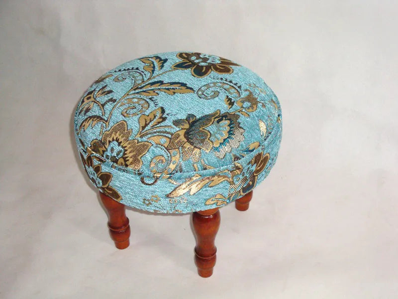 ‌Velvet Fabric Footstool, Entryway Shoe Storage Bench, Round Ottoman Pouf