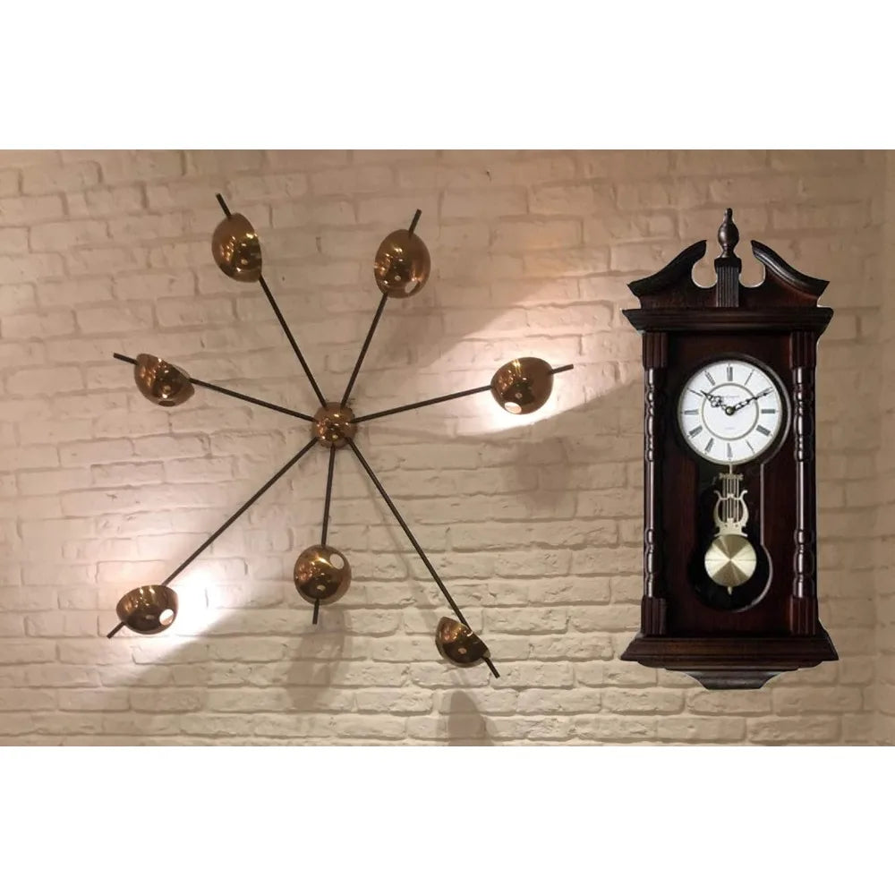 Traditional Wooden Grandfather Wall Clock with Pendulum and Westminster Chime