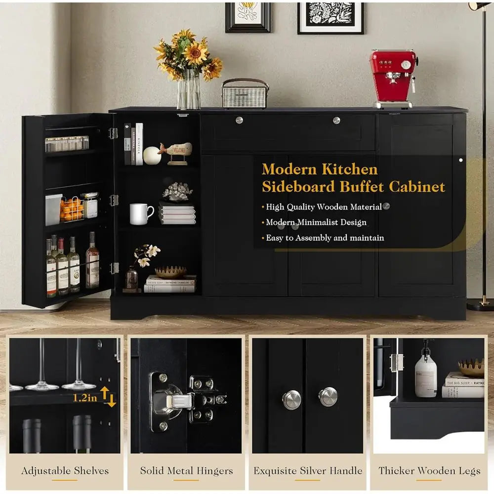 Sideboard Buffet Cabinet with Storage, Wooden Coffee Bar Cabinet Pantry