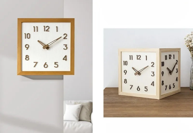Corner Wall Clock Wood Double Sided Wall Watch Luxury Aesthetic Modern Clocks