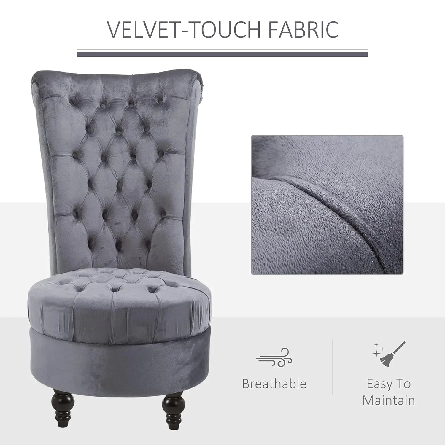 Retro High Back Armless Accent Chair Upholstered Tufted Fabric Living Room