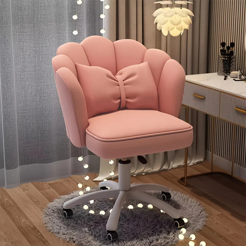 Velvet Swivel Chair with Adjustable Height & Lumbar Pillow  Home Office Study