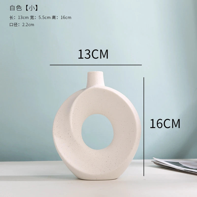 Nordic Ceramic Vase Circular Hollow Donuts Flower Pot Home Living Room