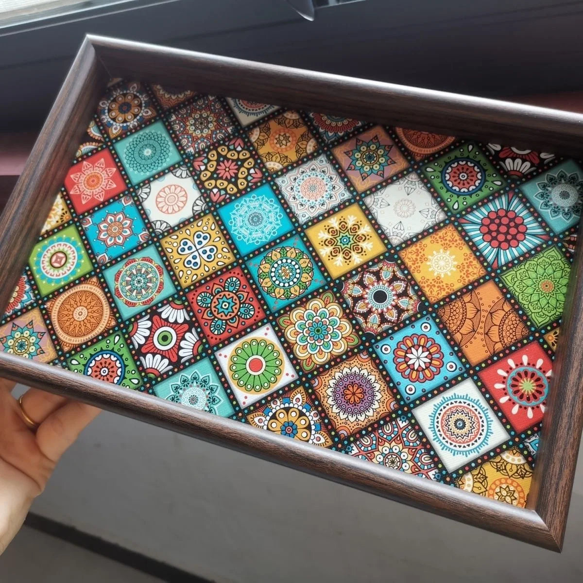 Bohemian Style Handmade Wooden Tray Jewelry Storage Tray Desktop Foyer