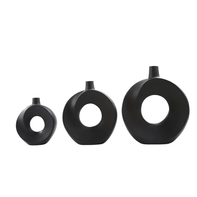 Nordic Ceramic Vase Circular Hollow Donuts Flower Pot Home Living Room