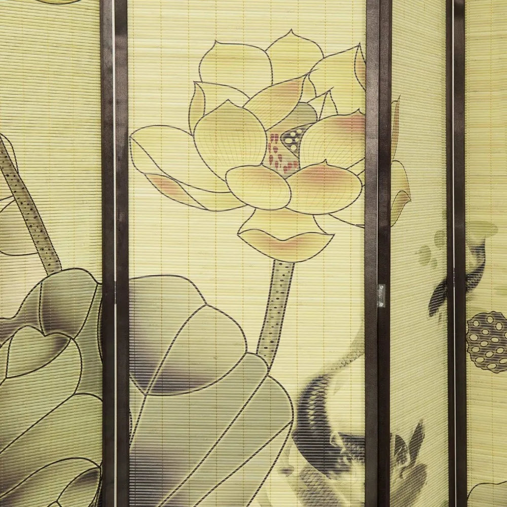 Bamboo 6-Panel Folding Screen with Chinese Calligraphy, 6FT Tall Room Divider