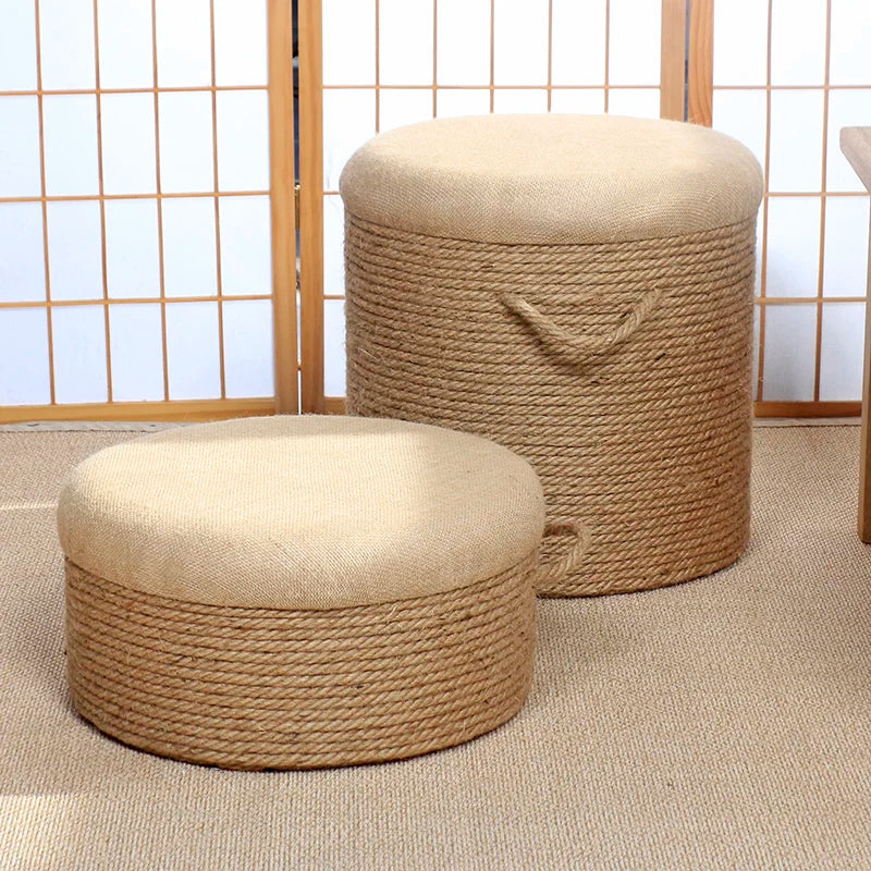 Adult-Seated Floor Seat Decor‌ Natural Jute Handwoven Pouf Ottoman