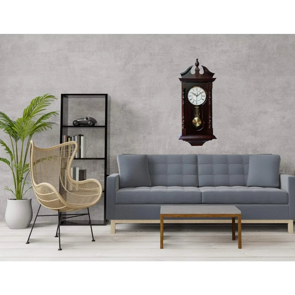 Traditional Wooden Grandfather Wall Clock with Pendulum and Westminster Chime
