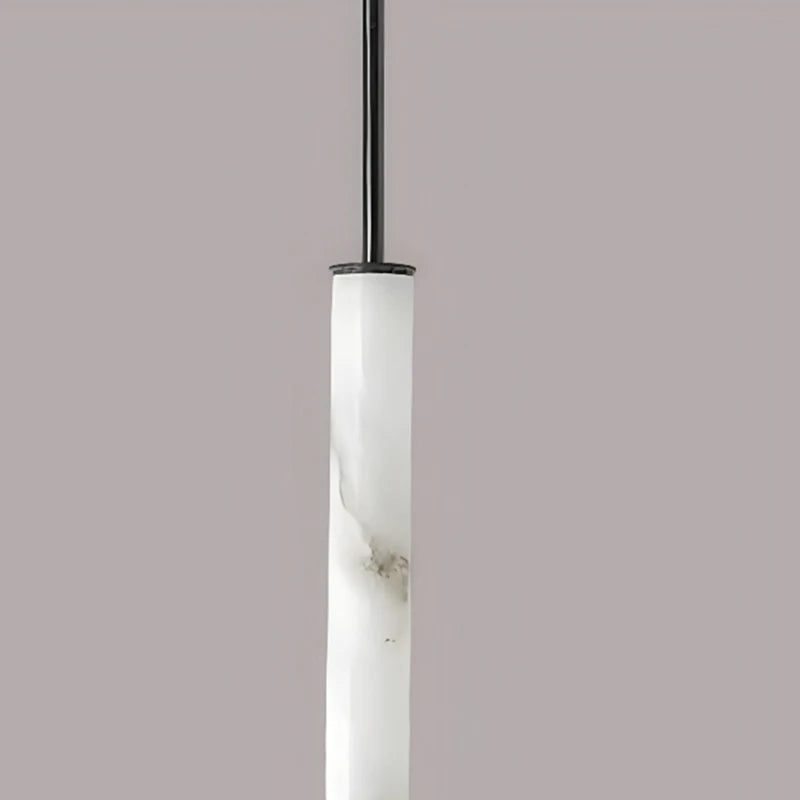 Cylindrical Natural Marble Chandelier Black Brass 3000K Indoor Bedroom Lamp