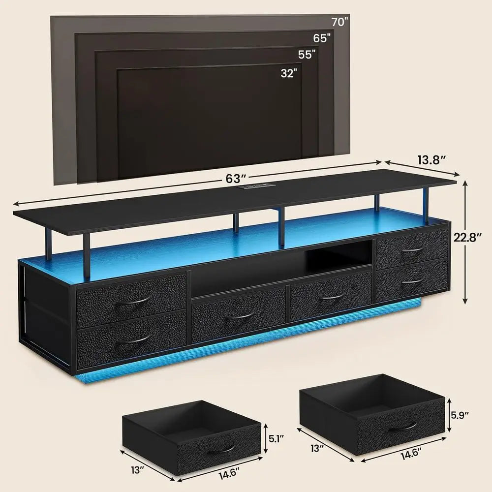 TV Stand or 65 70 Inches TV with LED Lights & Power Outlets Entertainment