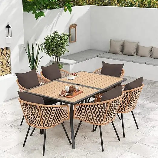 All-Weather Rattan Patio Dining Set with 60