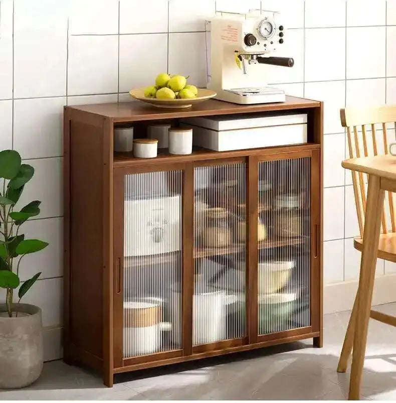Modern Minimalist Kitchen Cabinet for Home Dust-proof Two-way Sliding Door