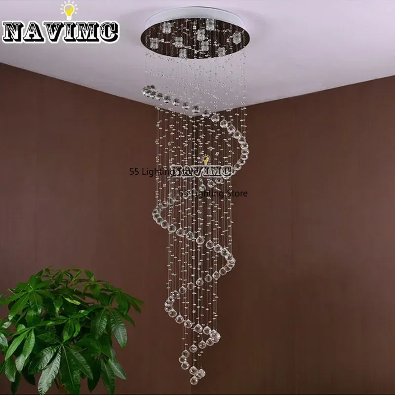 Modern Large K9 Crystal LED Chandeliers for Spiral Living Room Staircase Lamp