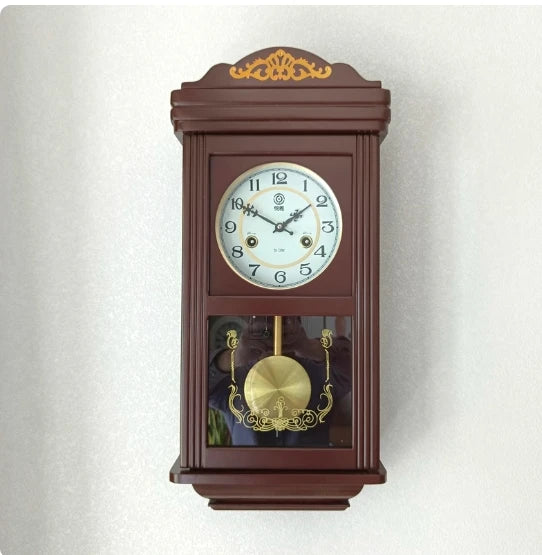 Retro Mechanical Wall Clock Vintage Clock Wind Pendulum Fengshui Town Clock