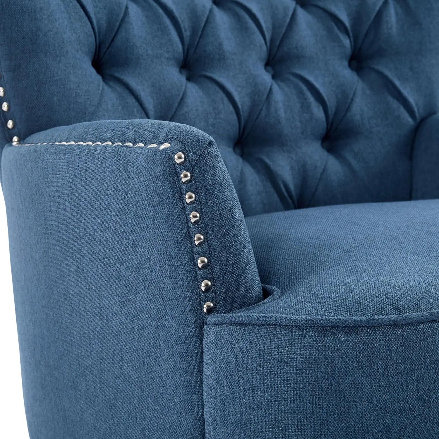 Fabric Upholstered Club Chair Tufted Wingback Accent Armchair Dark Blue