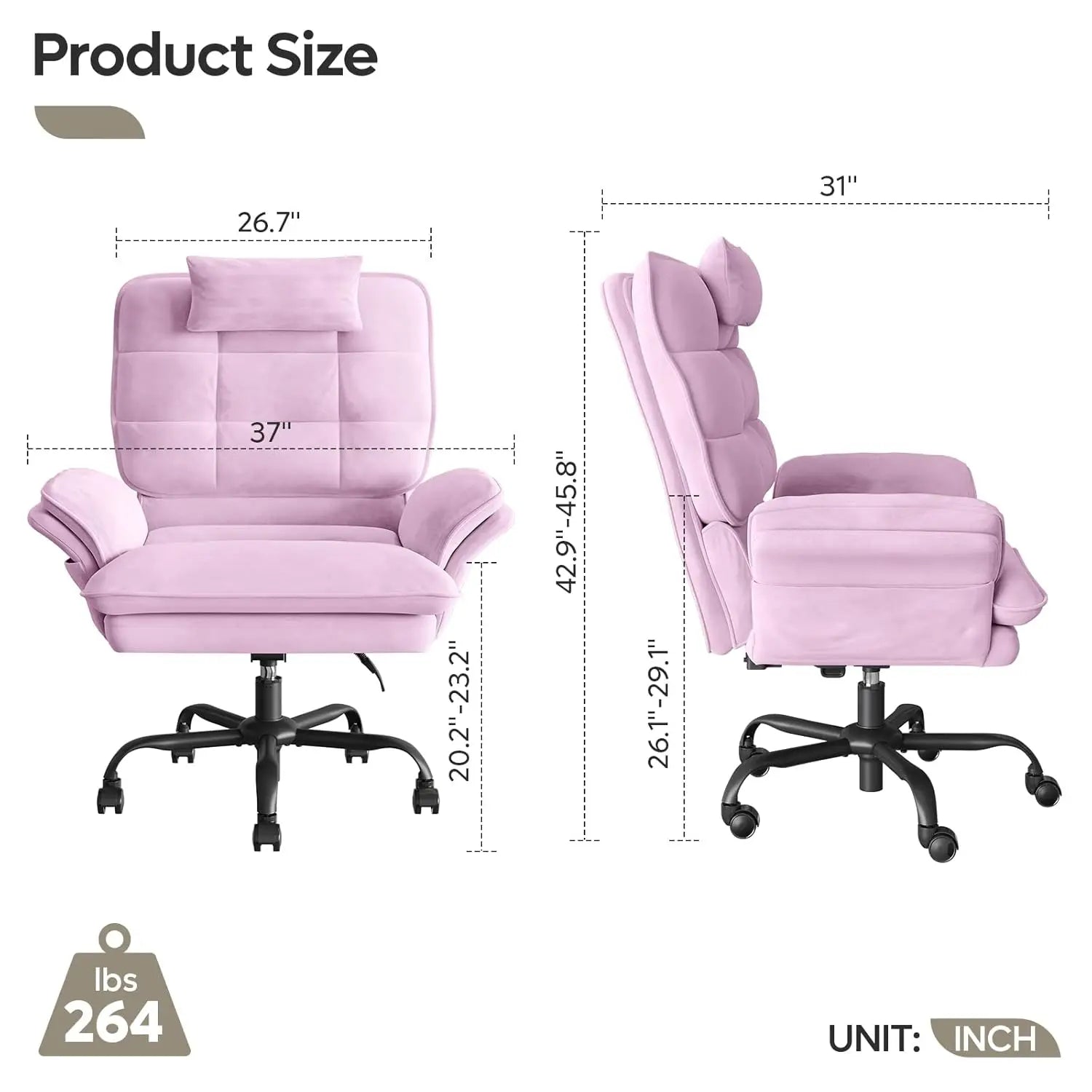 Pink Velvet Criss Cross Chair Flip-Up Armrests Side Pockets Big Tall Desk Chair
