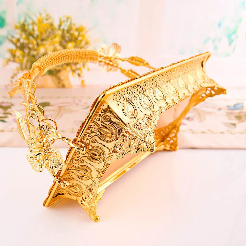 Vintage Gold Zinc Alloy Coffee Serving Tray Sturdy Durable Metal with Handles