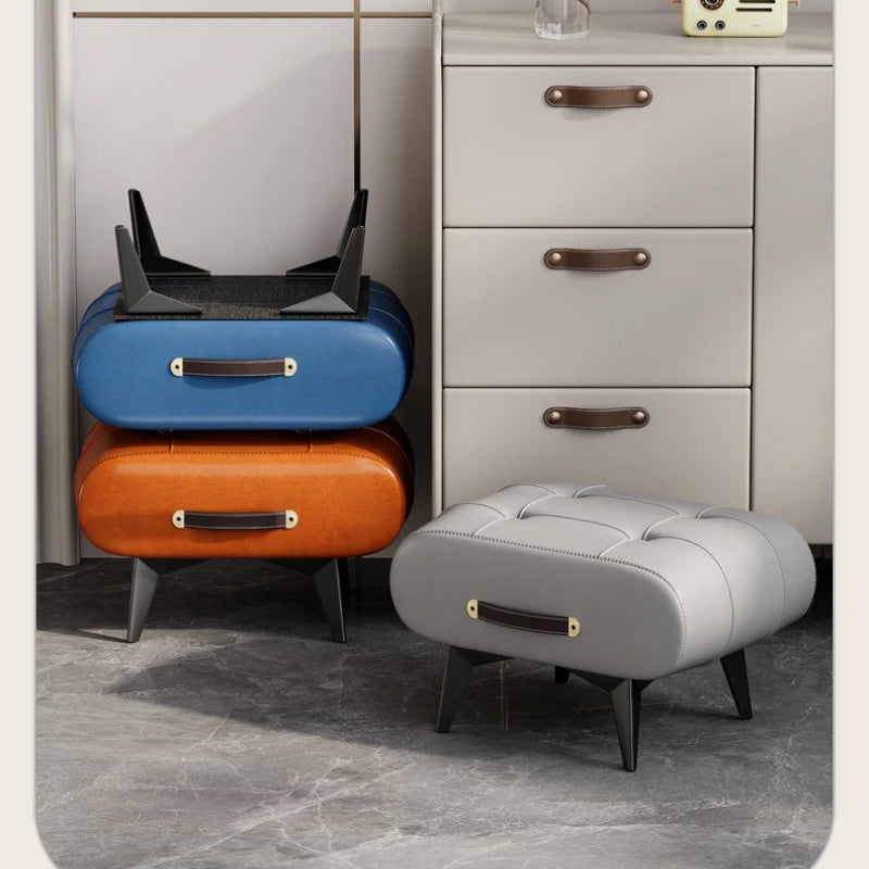 Foldable Foot Stool Extra Thick PU Leather & High-Density Foam Portable