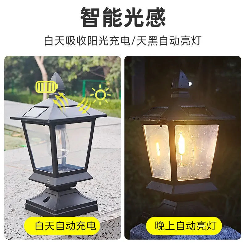 Outdoor Solar Pillar Light Waterproof Garden Villa Fence Lamp Landscape