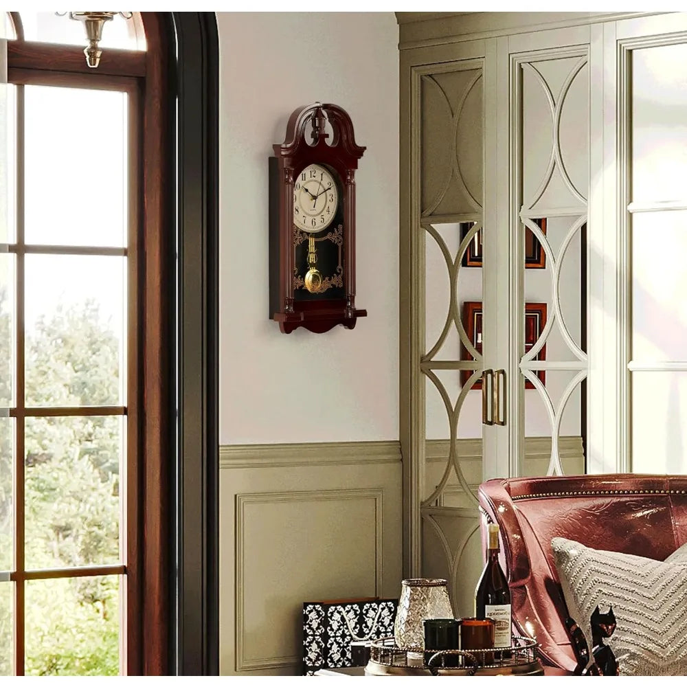 Grandfather Clock Wood Grain Swinging Pendulum Chiming Decorative Wall Accent