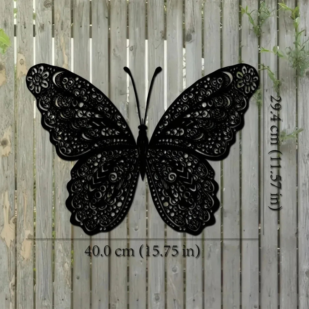 Butterfly Metal Wall Art, Intricate Floral Design, Indoor Outdoor Garden Hanging
