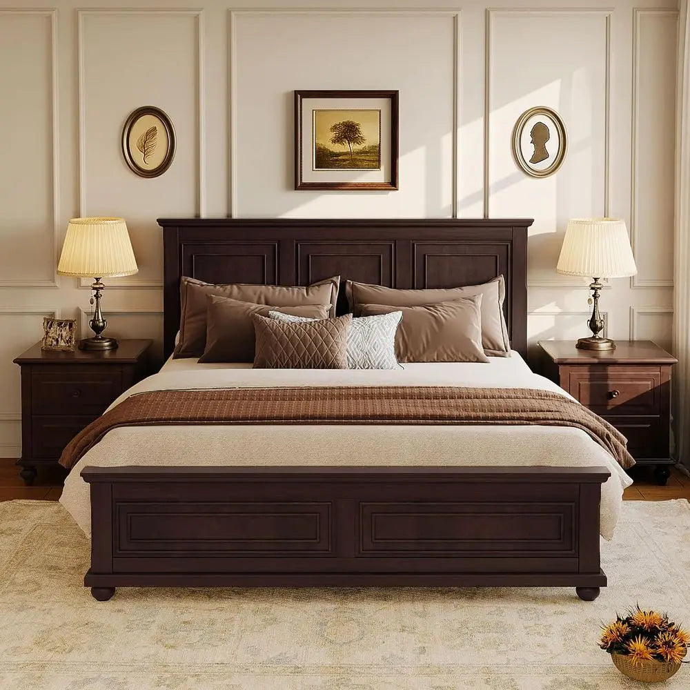 Solid Wood Queen Platform Bed with Wooden Slats, No Box Spring Needed