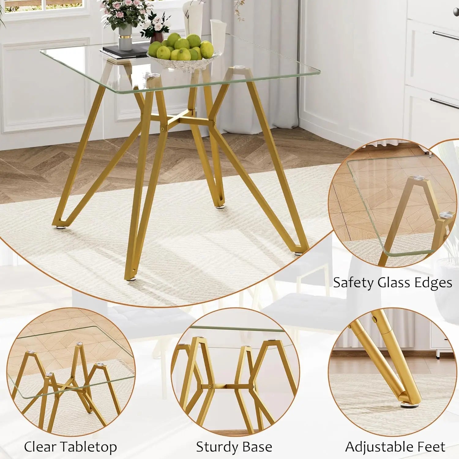 5-Piece Dining Table Set with 4 Blue Chairs, 36