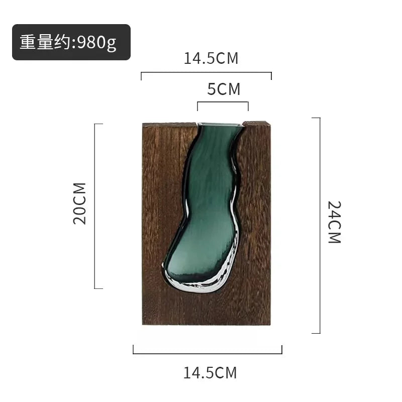 Creative Feng Shui Atmosphere Chinese Wood Glass Vase to Decorate the Home