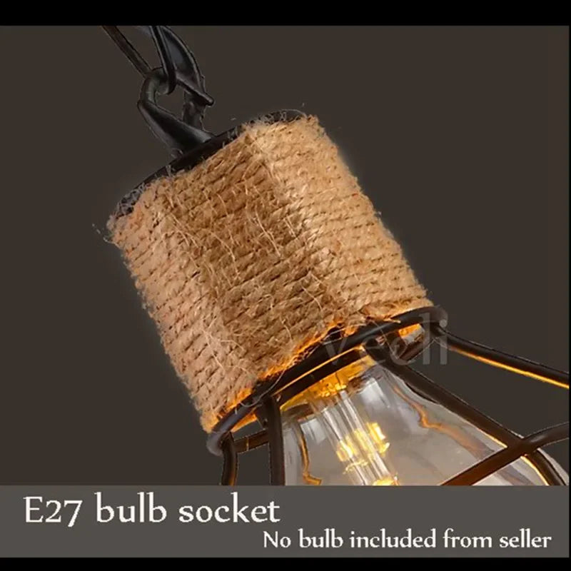 Vintage Pendant Light Hemp Rope Iron Art Industrial Style Originality Chandelier