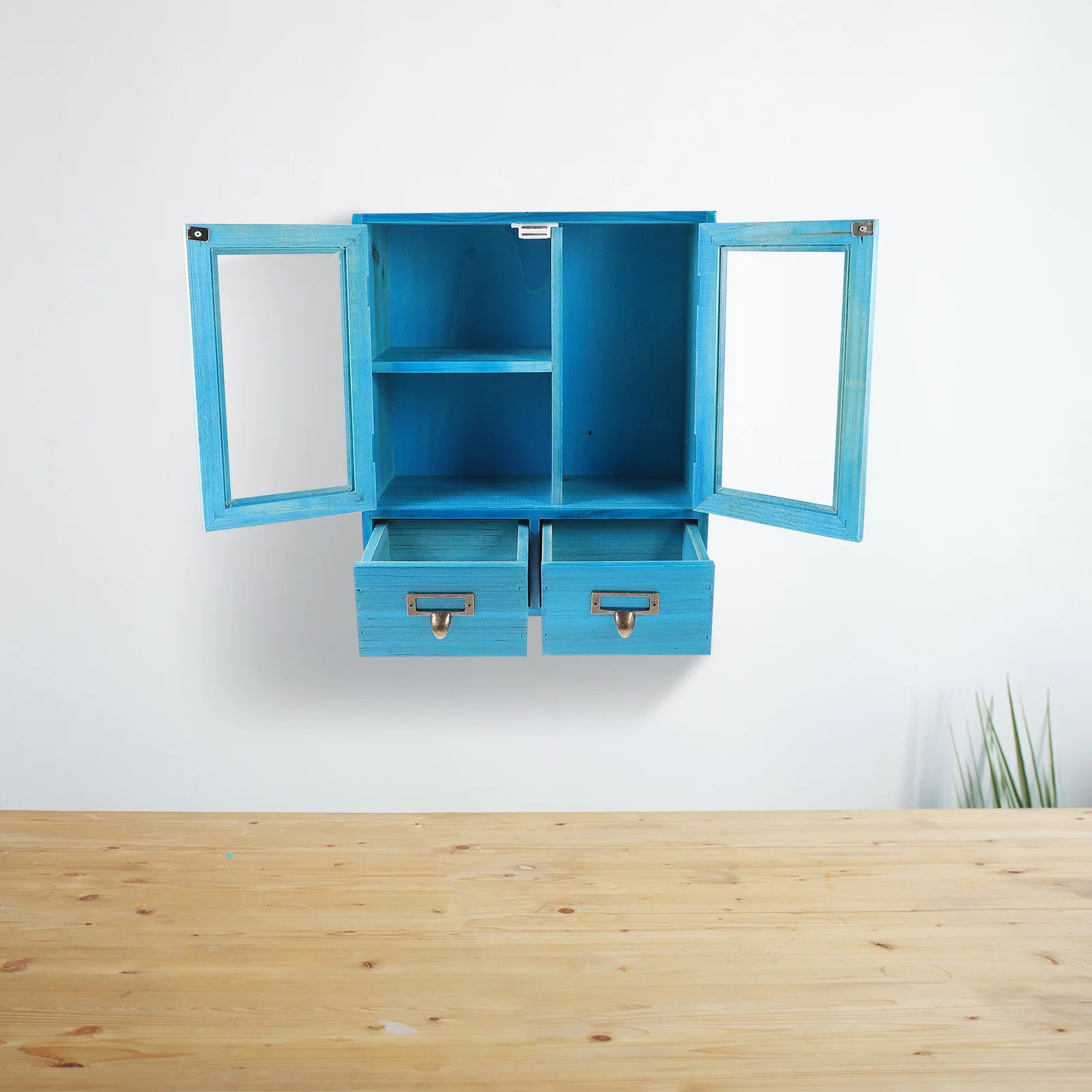 Wooden Wall Cabinet Vintage Double Door Storage Cabinet Sturdy Home Wall