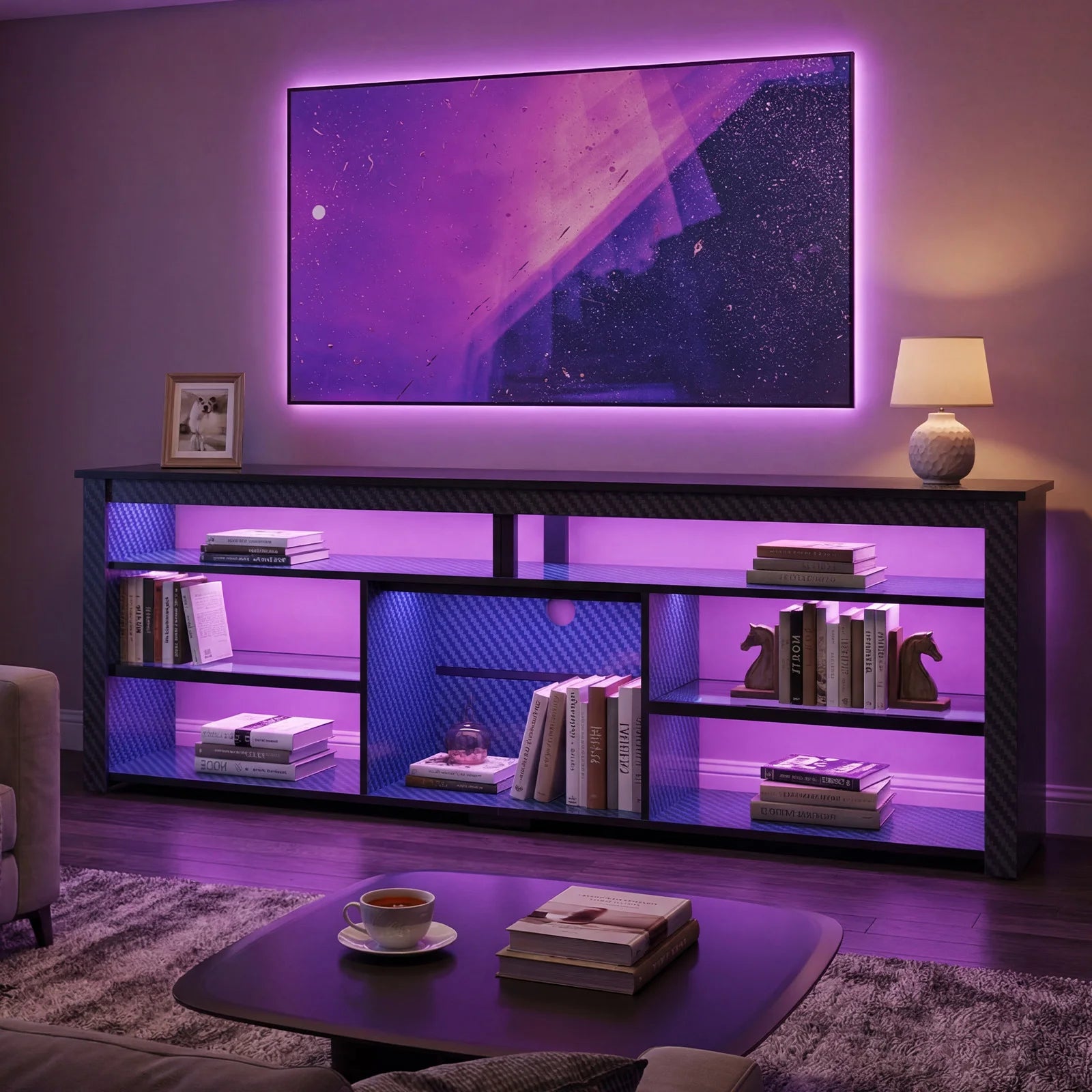 Tall TV Stand for 75 inch TV, LED Entertainment Center with Storage