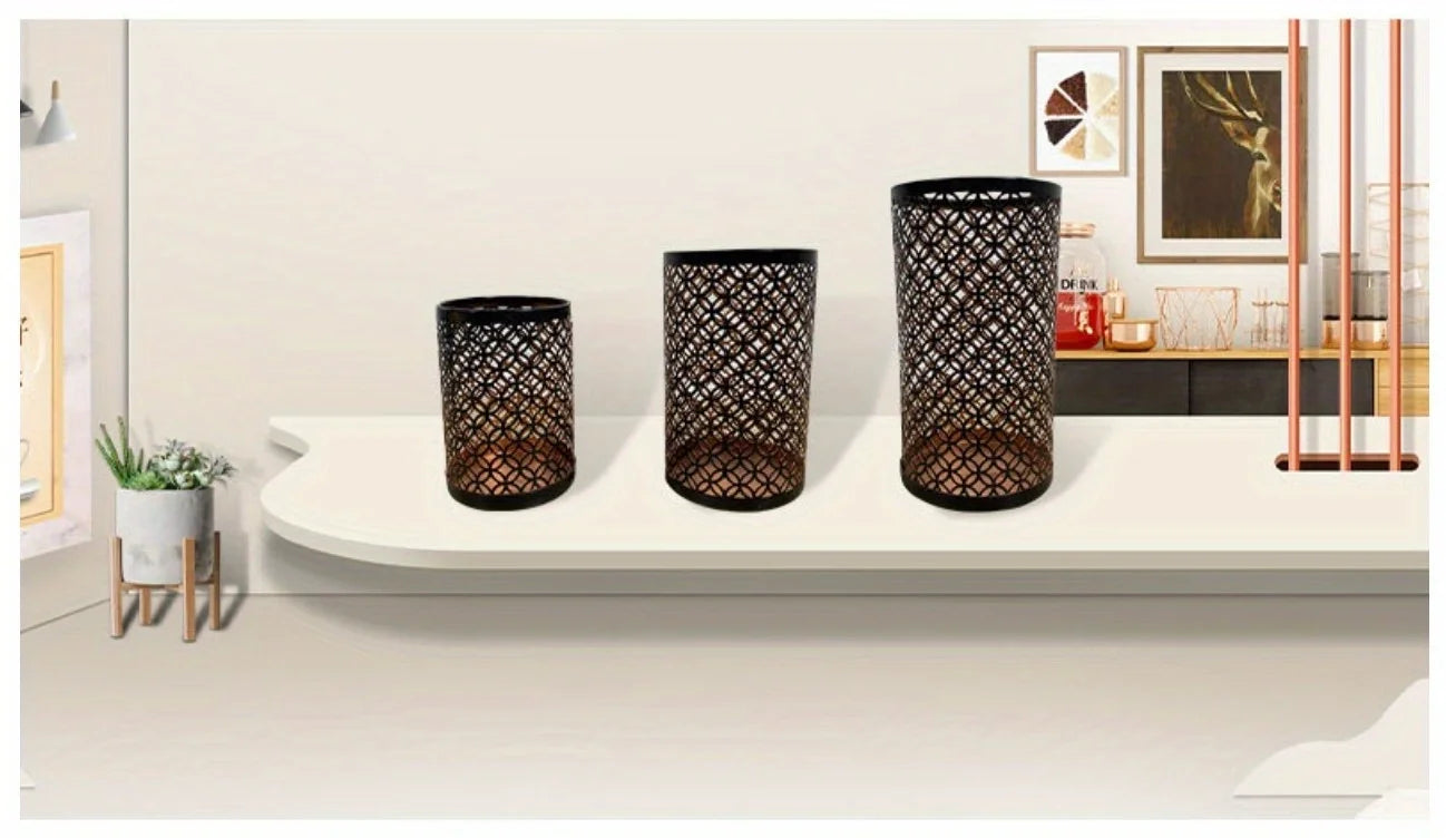 A set of three new Nordic iron art hollowed out candle holders candle holders, handicraft decorations