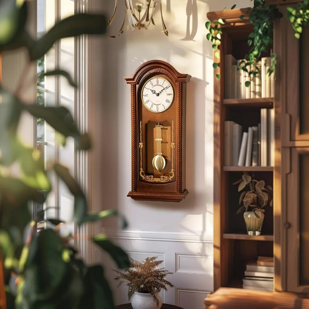 Grandfather Wall Clock with Pendulum and Chime Hour Quarter Hour Chime Wood