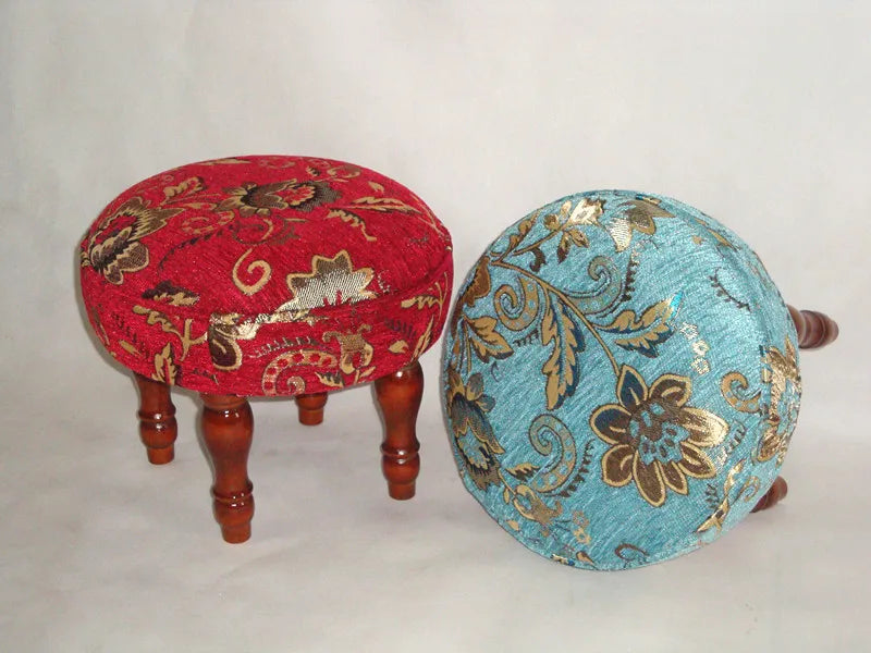 ‌Velvet Fabric Footstool, Entryway Shoe Storage Bench, Round Ottoman Pouf