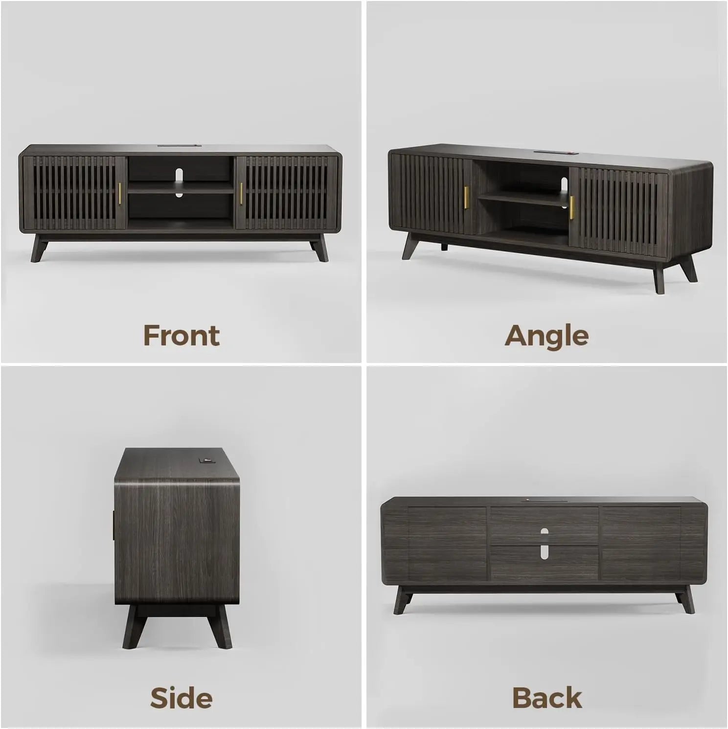 TV Console with 2 Sliding Doors in Grille Design & Charging Station, for Living