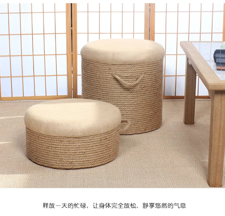 Adult-Seated Floor Seat Decor‌ Natural Jute Handwoven Pouf Ottoman