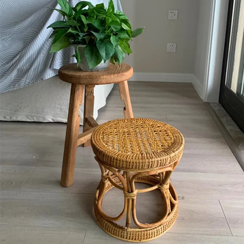 Rattan Low Stool Living Room Small Apartment Round chair Ottomans