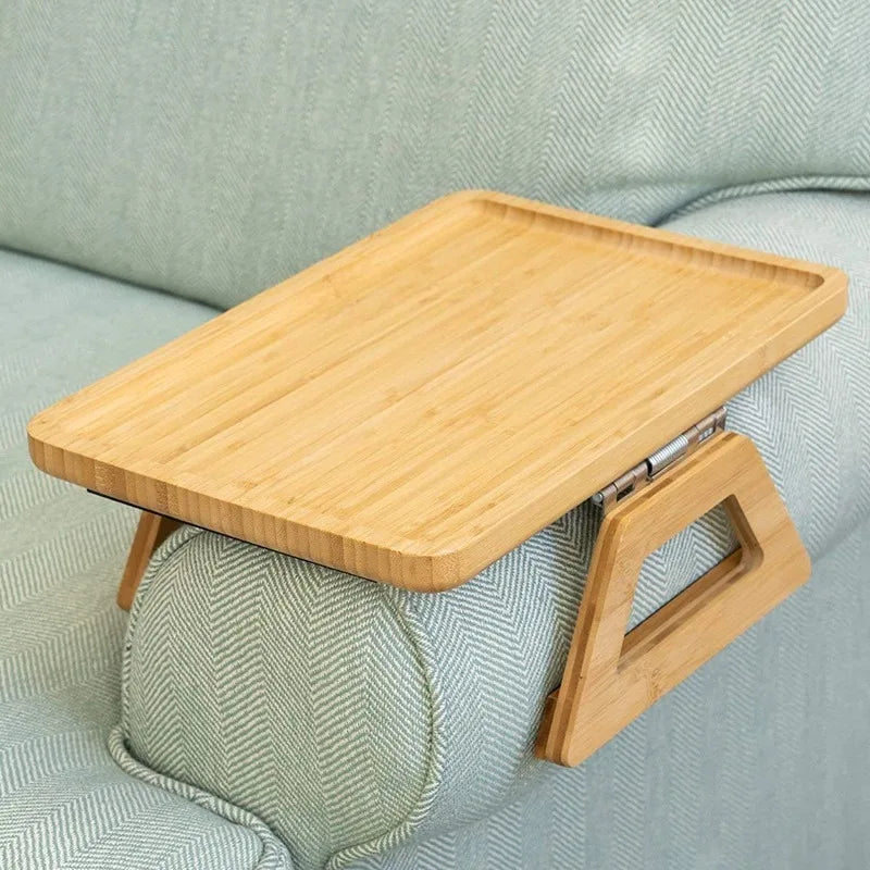 1pcs Wood Sofa Arm Tray Foldable Rectangular Snack & Fruit Platter