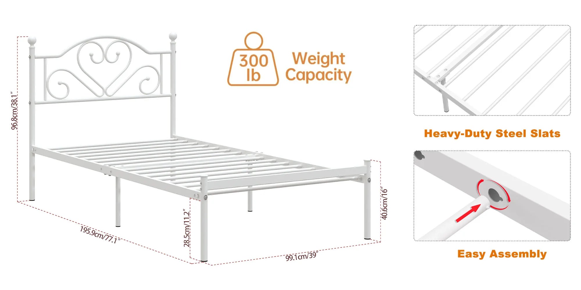 Twin Bed Frame with Headboard, Heavy Duty Metal Platform Bed with Under Bed