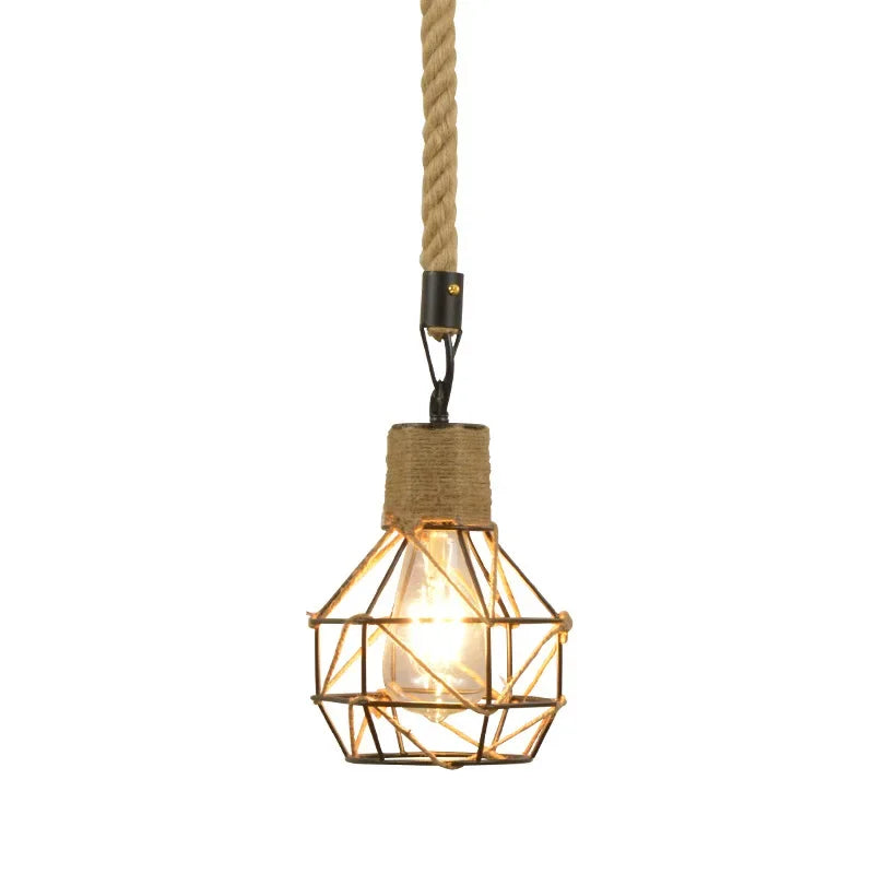 Vintage Pendant Light Hemp Rope Iron Art Industrial Style Originality Chandelier