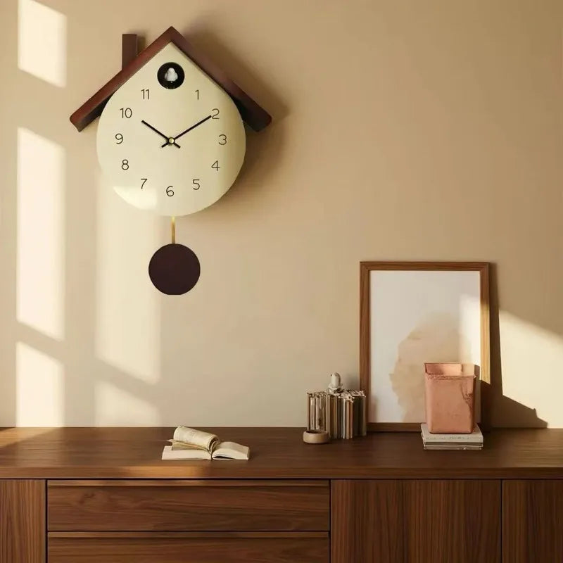 Wooden Cuckoo Bird Wall Clock Pendulum Creative Living Room Pendulum Clock