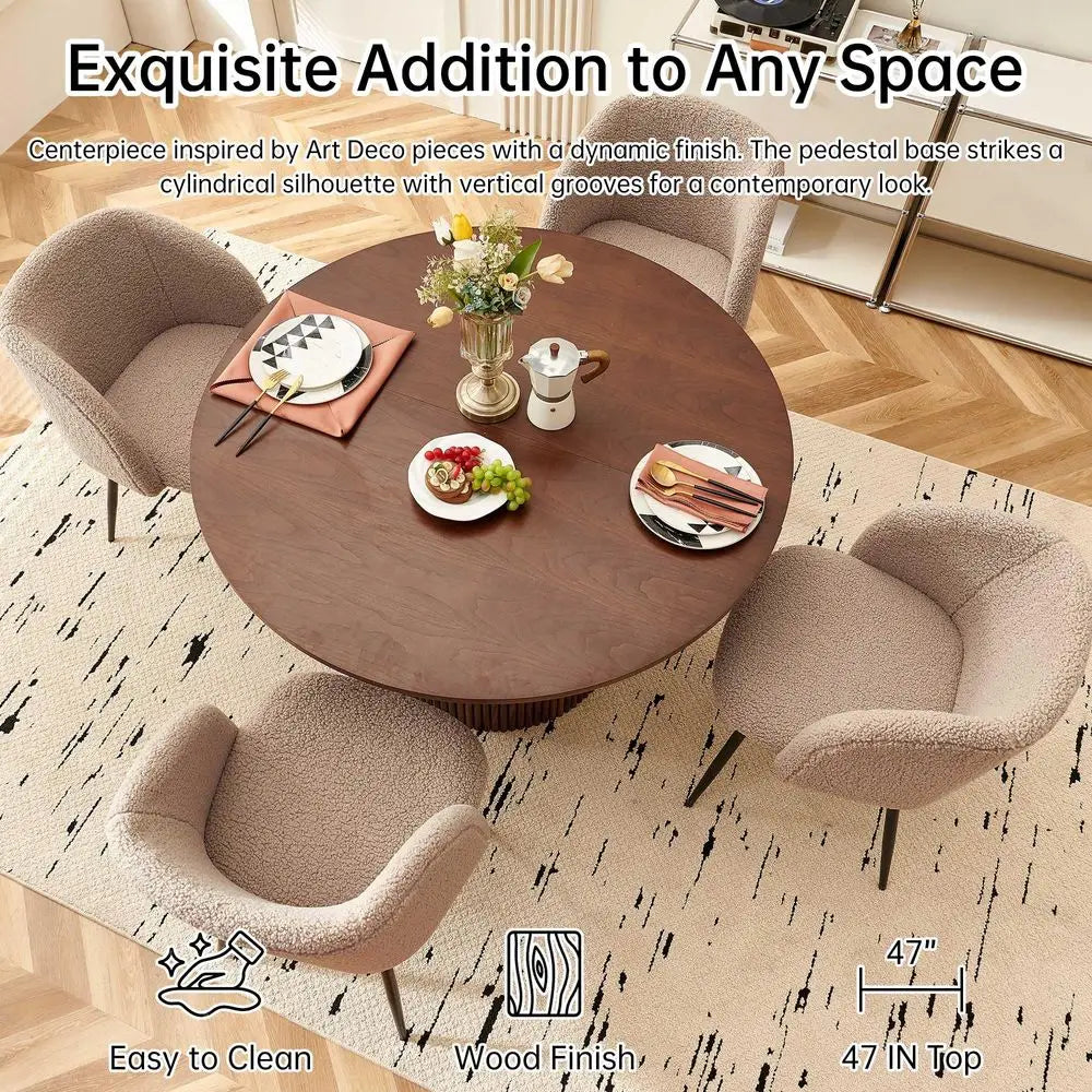 5Piece Wooden Round Dining Room Table and Chair Set, 47Inch Kitchen Table