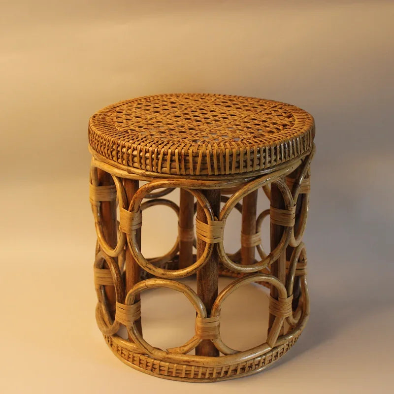 Rattan Low Stool Living Room Small Apartment Round chair Ottomans