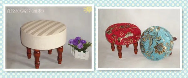 ‌Velvet Fabric Footstool, Entryway Shoe Storage Bench, Round Ottoman Pouf