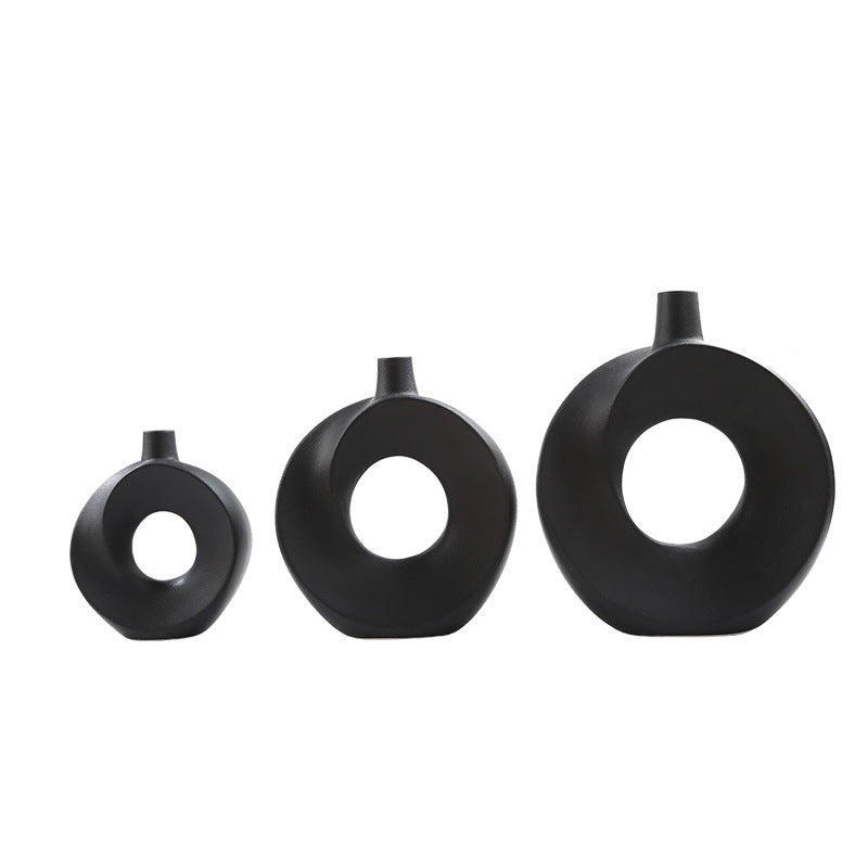 Nordic Ceramic Vase Circular Hollow Donuts Flower Pot Home Living Room